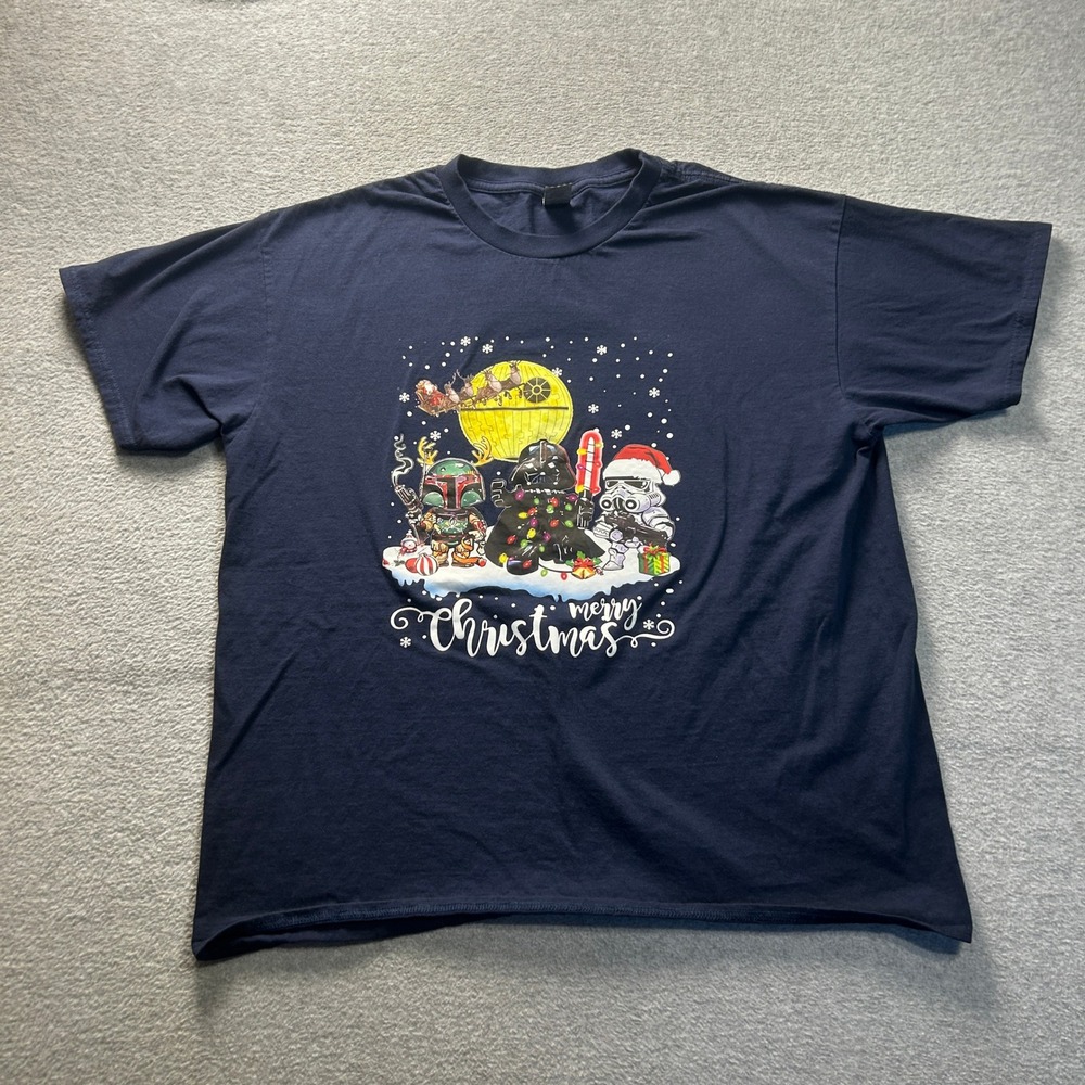 Star Wars Christmas Graphic T Shirt Navy Blue Darth Vader Santa‎ Holiday Tee 3XL